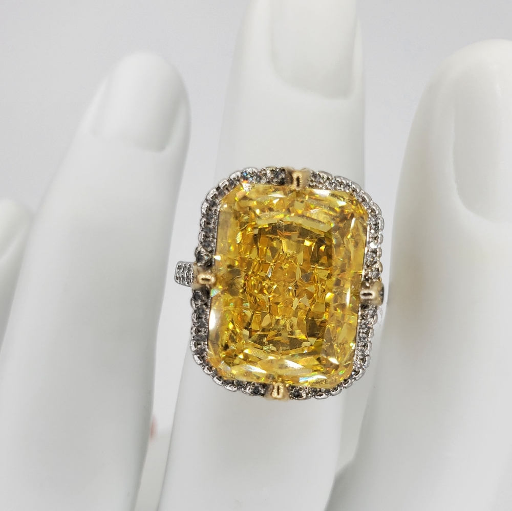 15CTW+ High Carbon Radiant Crushed Ice Lab Yellow Citrine High Czs S925 Ring - Picture 6 of 11